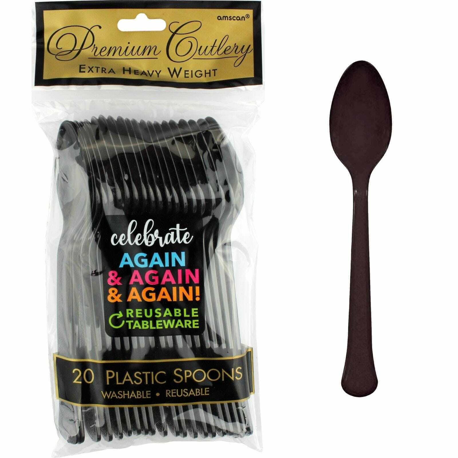 Premium Cutlery Plastic Spoons Black 20pk