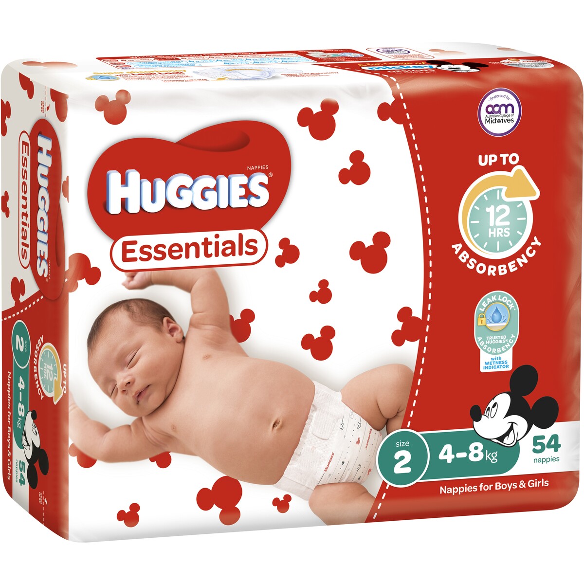 Huggies Essentials Nappy Size 2 Infant 4-8kg 54pk