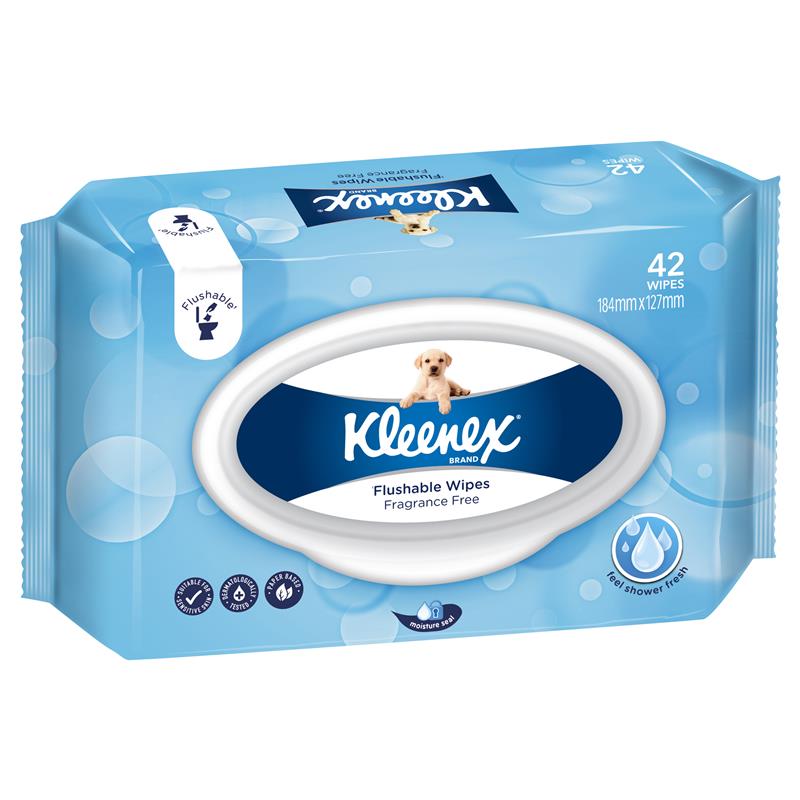 Kleenex Flushable Wipes Fragrance Free 42pkt