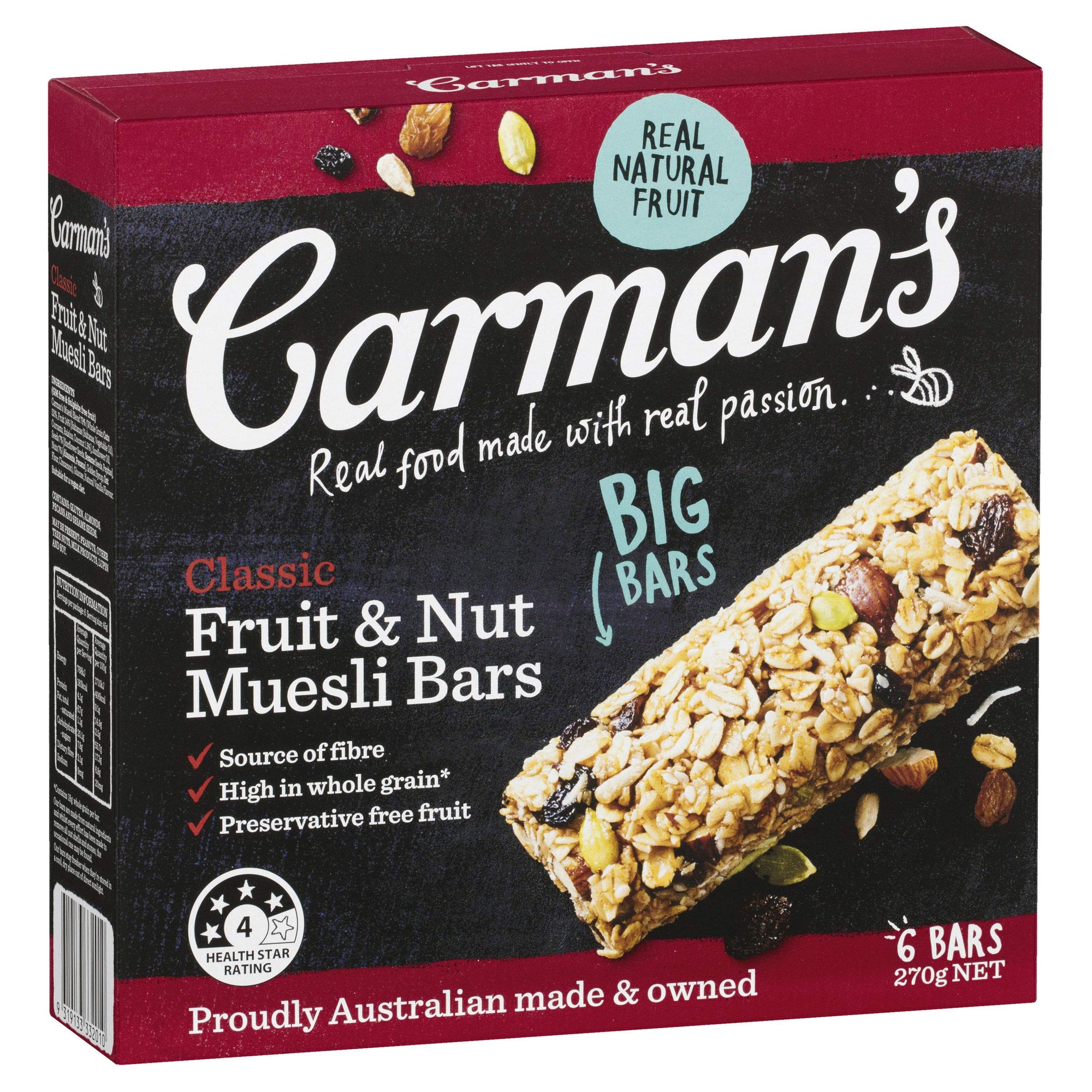 Carmans Bars Classic Fruit & Nut Muesli 270g 6pk