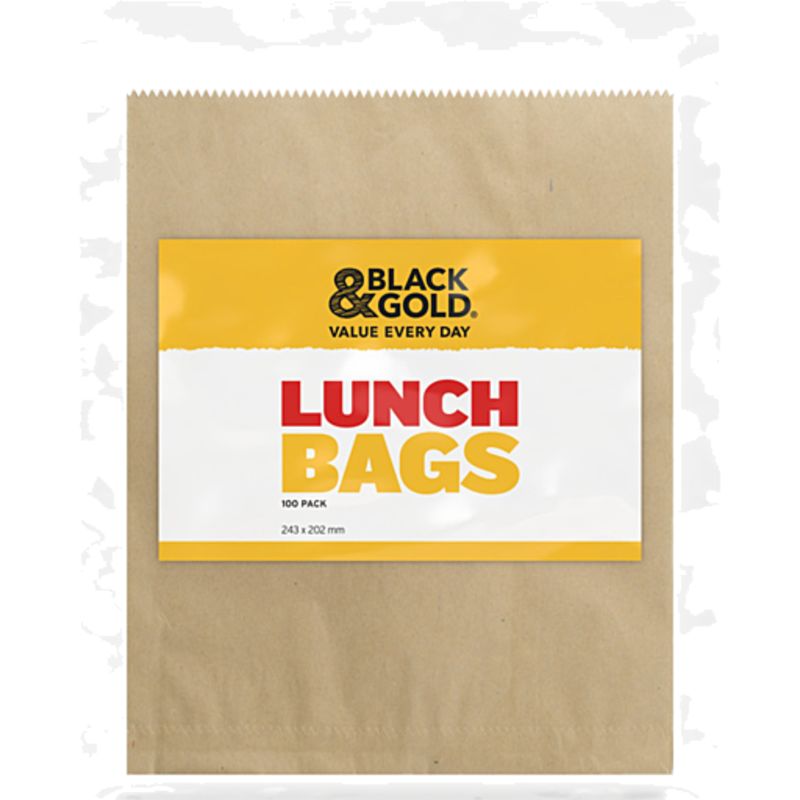 Black & Gold Lunch Paper Bags 100pk