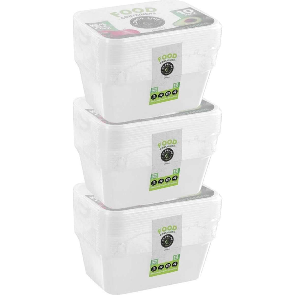 Lemon & Lime Disposable Food Container Rectangle 1500ml 10pk