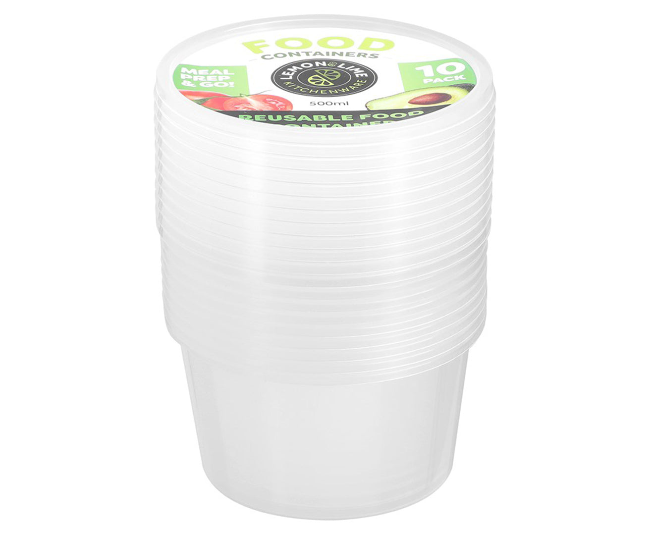 Lemon & Lime Reusable Food Containers Round 500ml 10pk