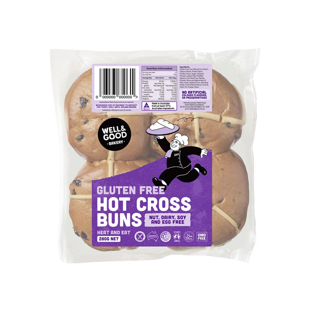 Well & Good Hot Cross Buns Fruit GF 4pk