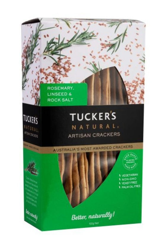 Tuckers Natural Artisan Crackers Rosemary, Linseed & Rock Salt 100g