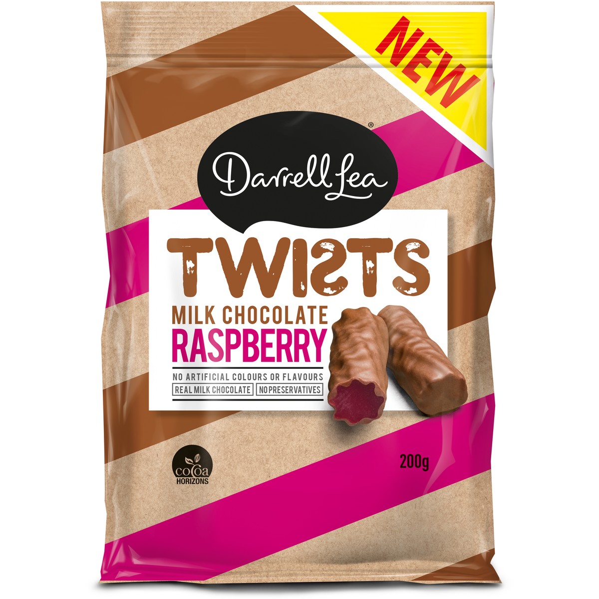 Darrell Lea Milk Chocolate Raspberry Twists 200g