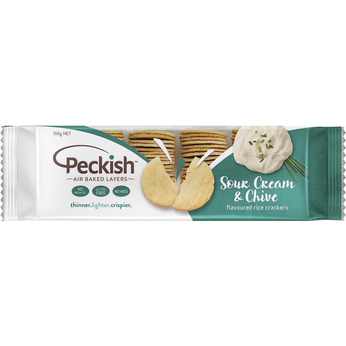 Peckish Thins Rice Crackers Sour Cream & Chives 100g