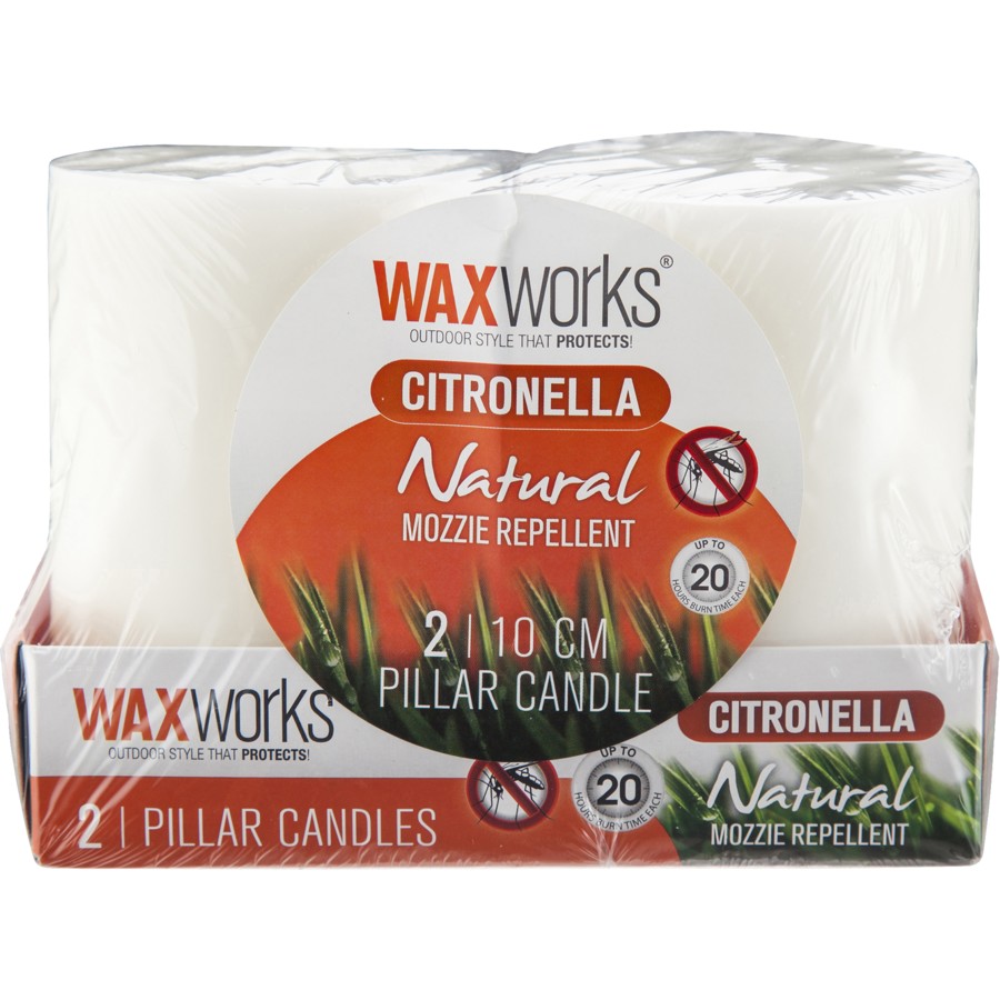 Waxworks Citronella Pillar Candle 10cm 2pk