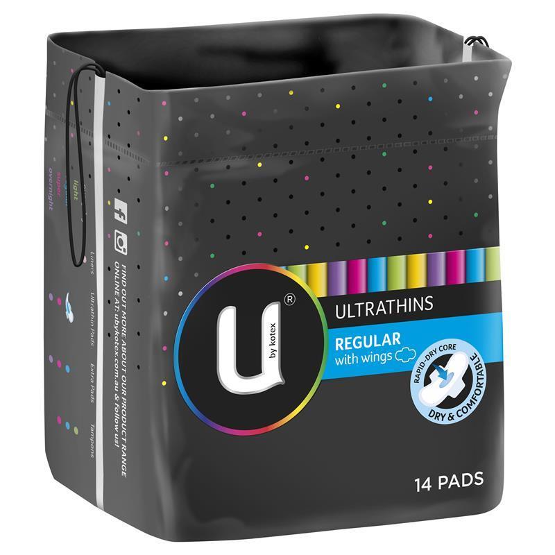 U by Kotex Pads Ultra Thin Regular with Wings 14pk