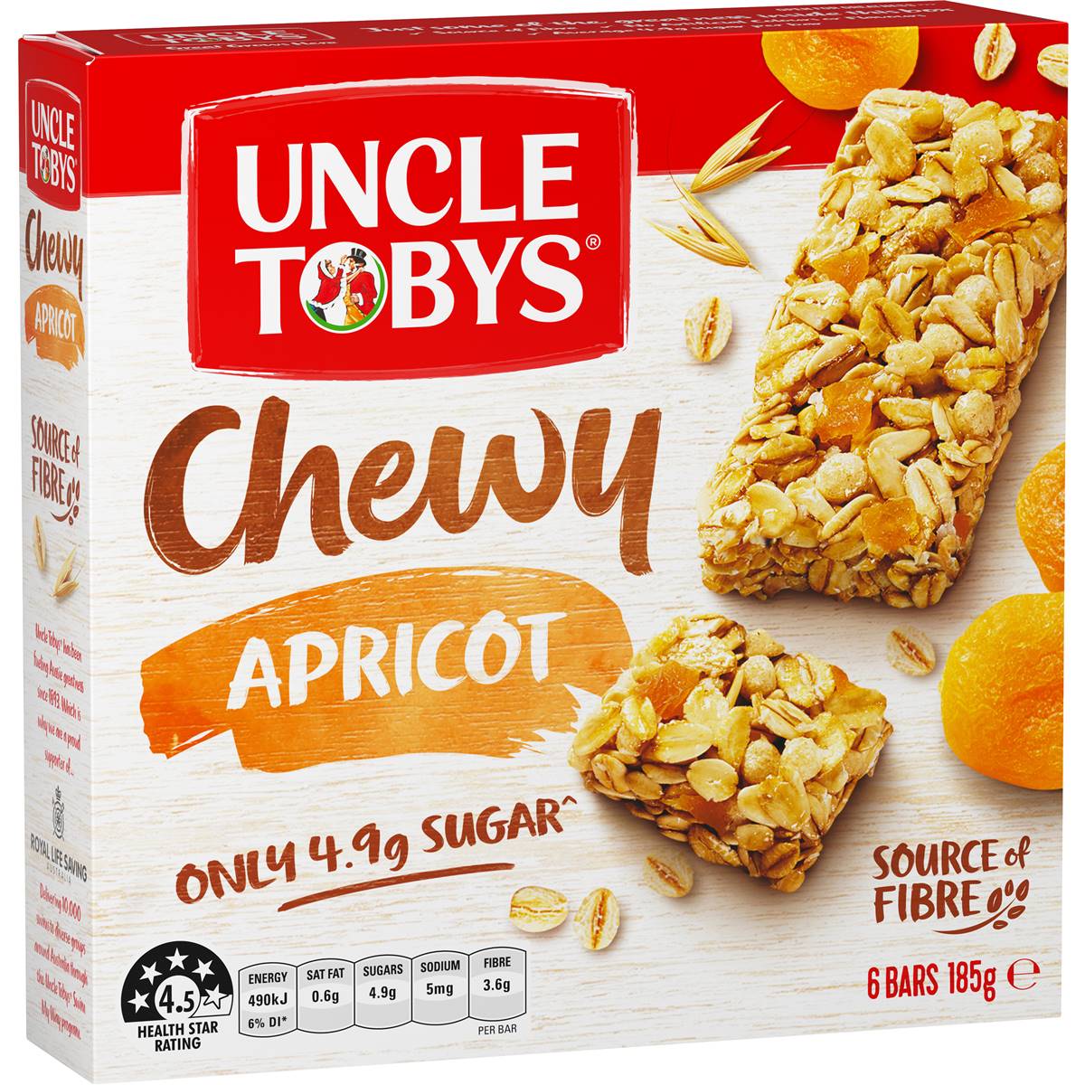 Uncle Tobys Muesli Bar Chewy Apricot 185g 6pk