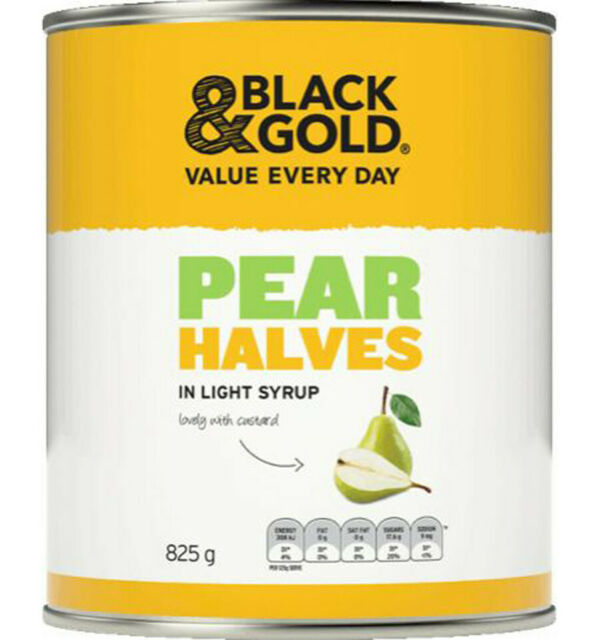 Black & Gold Pear Halves in Light Syrup 825g